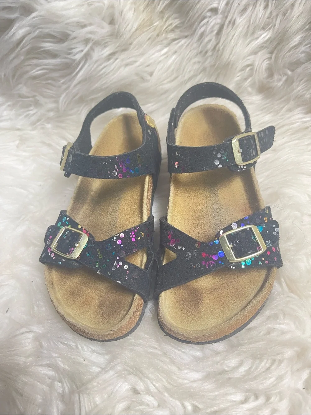 Birkenstock Rio Girls Black Glitter confetti Buckle Sandals USSZ12